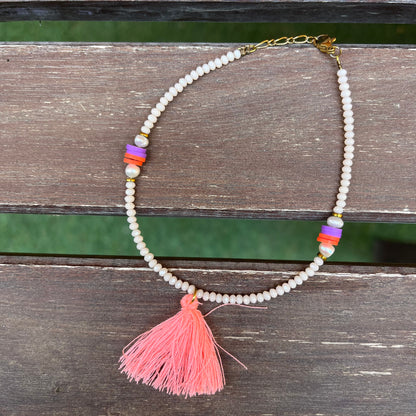 Purple shell & crystal one layer anklet